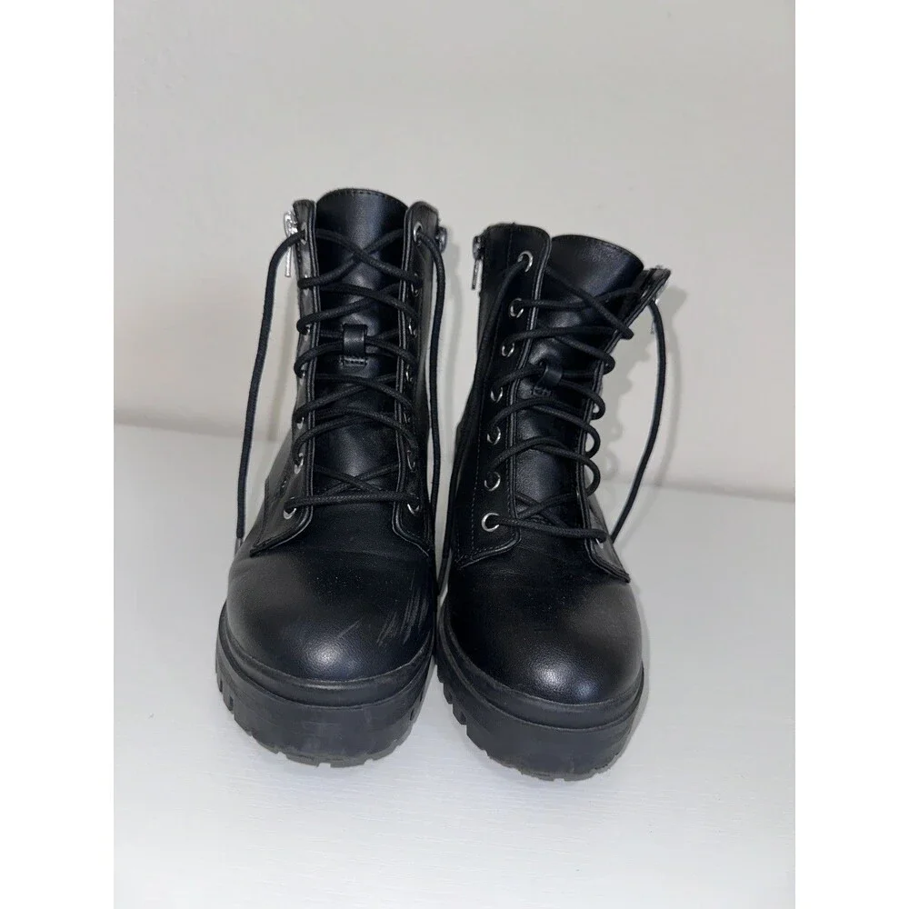 No Boundaries Boots Women Sz 7 1/2 Black Studded Lug Sole Edgy Punk Goth Biker